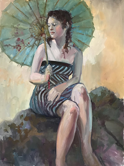 Becky with Turquoise Parasol by Kathleen Lack